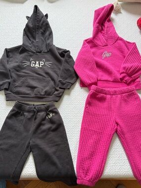 GAP Kids Two-Piece Hoodie & Jogger Sets - Black and Hot Pink